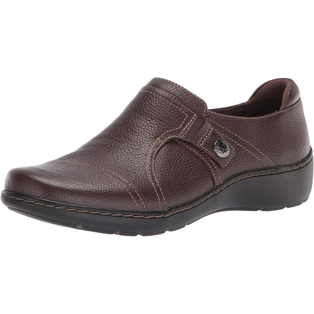 Clarks Womens 7 N Cora Poppy Loafer Shoe Dark Brown Tumbled NEW‎ Leather
